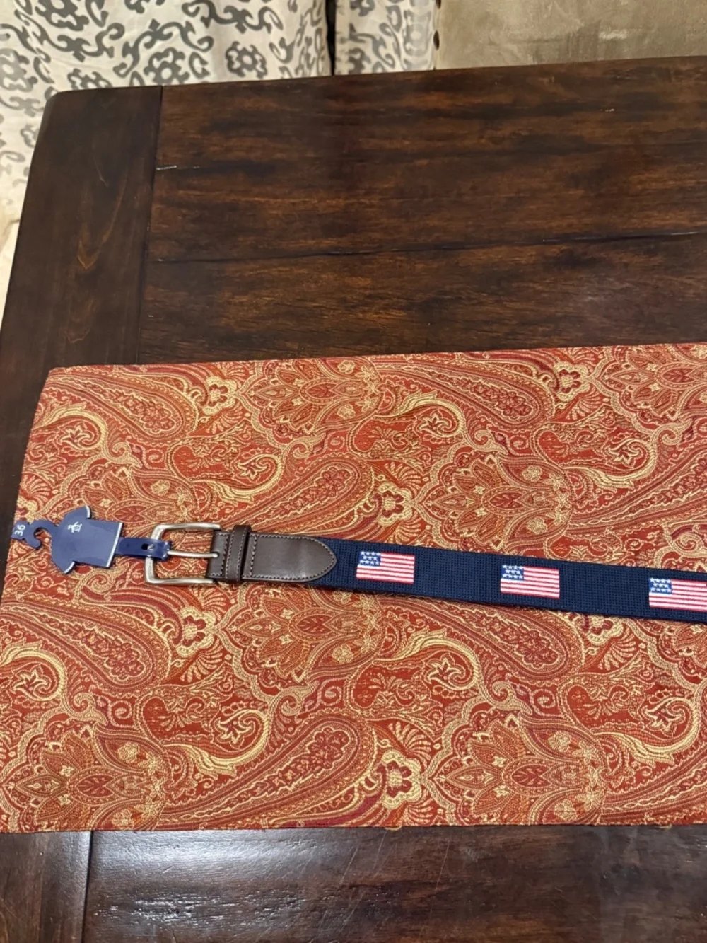 Penguin Men's Size 36 Navy American Flag Belt MSRP $60